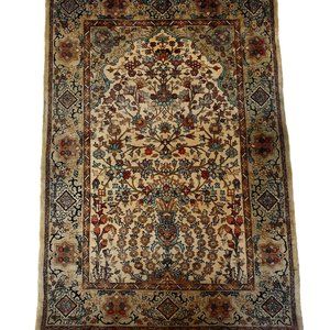 Rare 3x2 Turkish Qaisar Handmade Wall Rug Brown Beige Tapestry 50% Wool 50% Silk